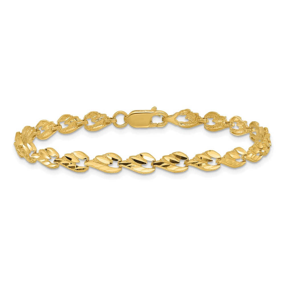 10K Yellow Gold Polished Diamond-Cut Leaf 7 Inch Bracelet