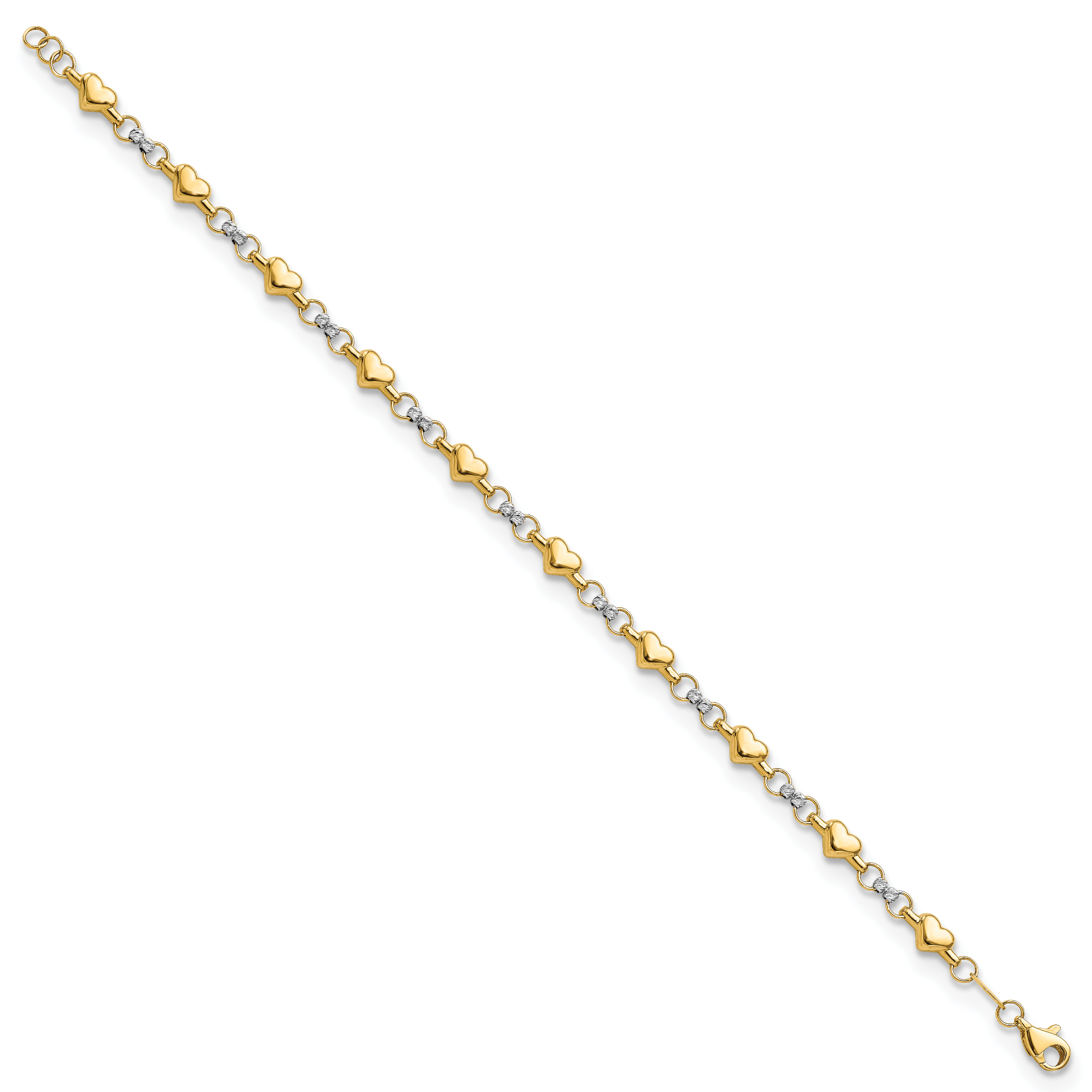 10K Two-Tone 10K Polished D/C Heart 7.5In Bracelet