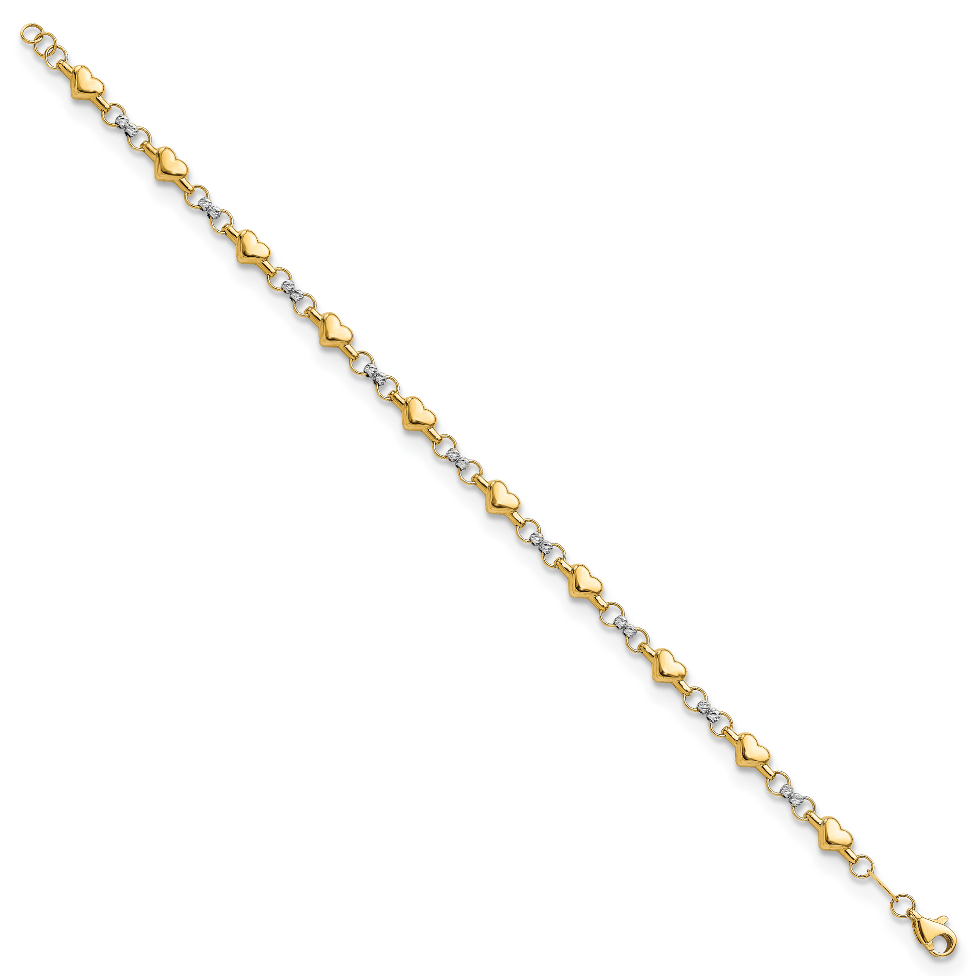 10K Two-Tone 10K Polished D/C Heart 7.5In Bracelet
