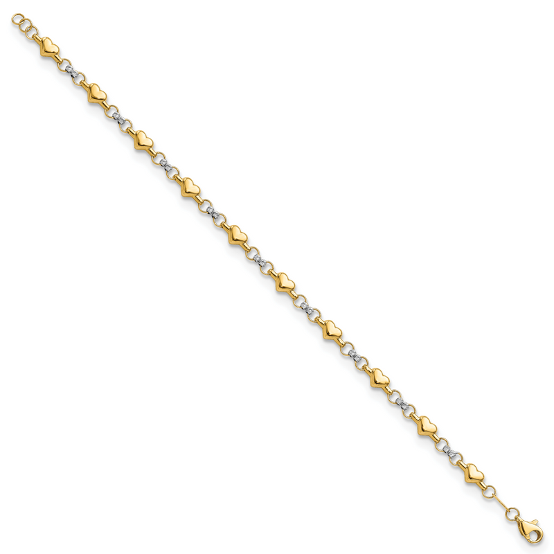 10K Two-Tone 10K Polished D/C Heart 7.5In Bracelet
