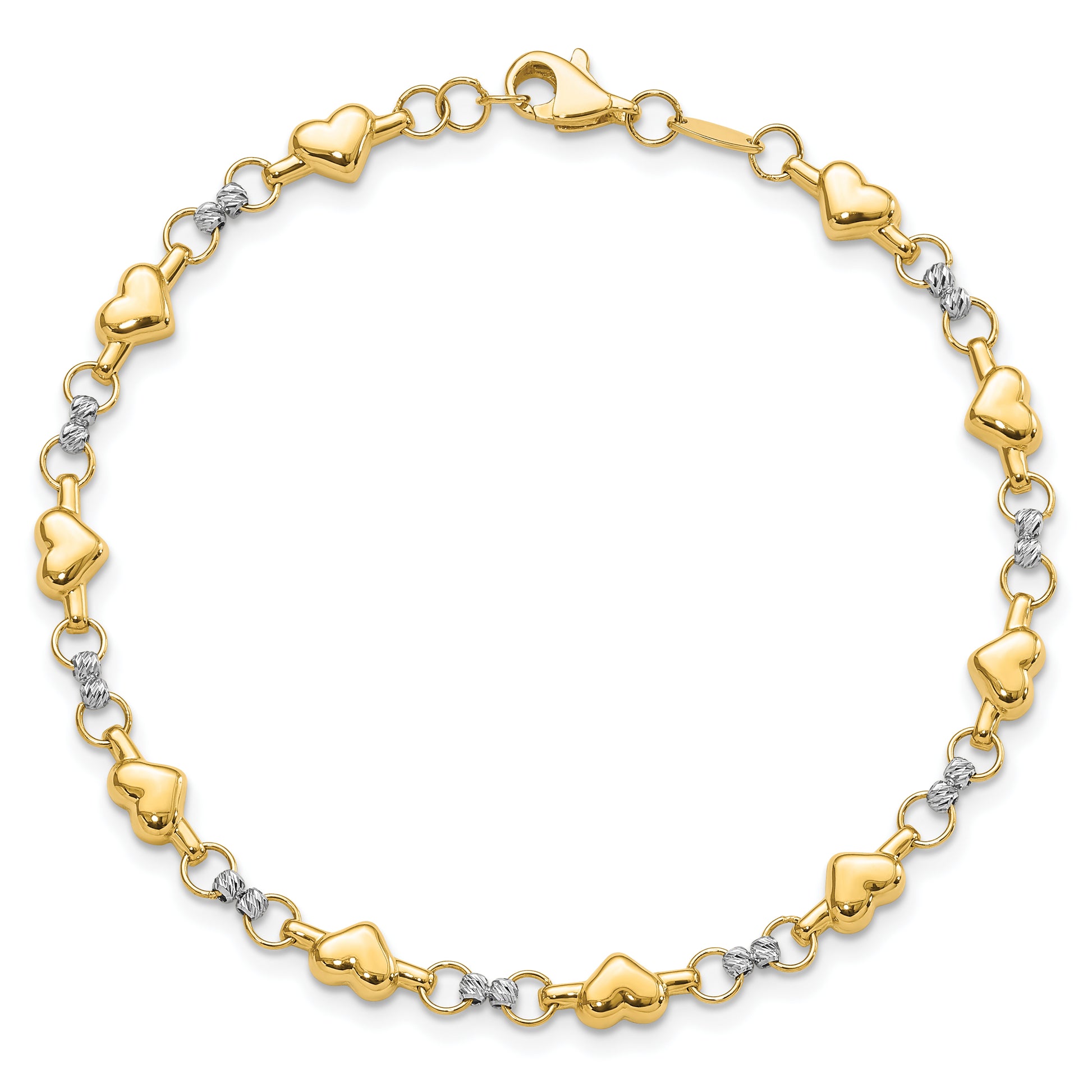 10K Two-Tone 10K Polished D/C Heart 7.5In Bracelet