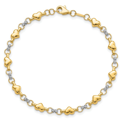 10K Two-Tone 10K Polished D/C Heart 7.5In Bracelet