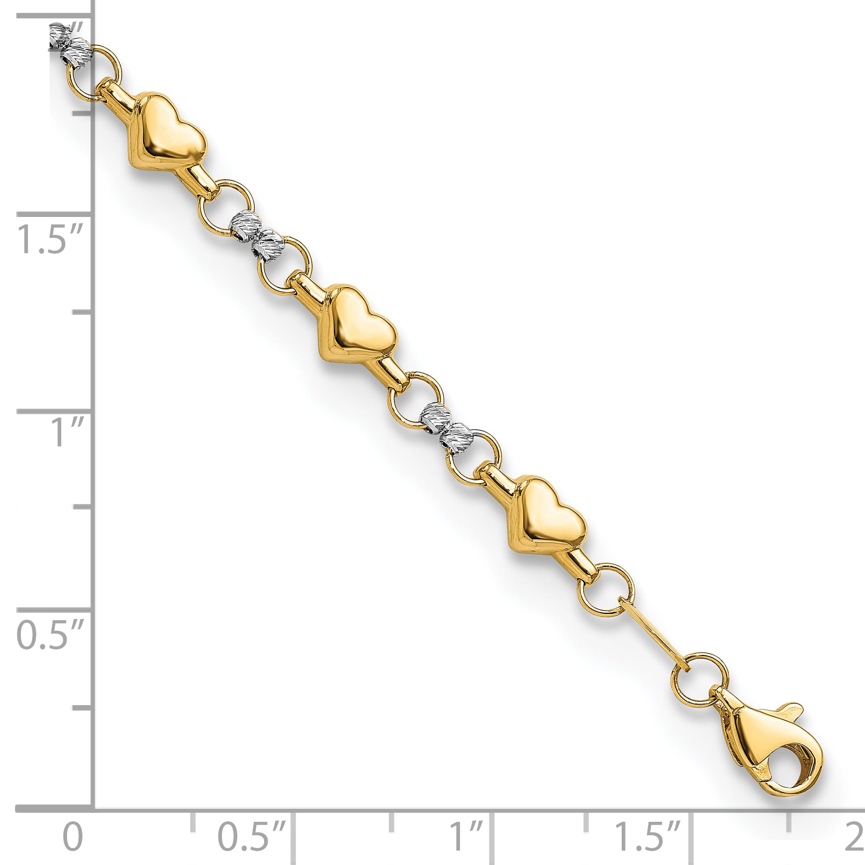 10K Two-Tone 10K Polished D/C Heart 7.5In Bracelet