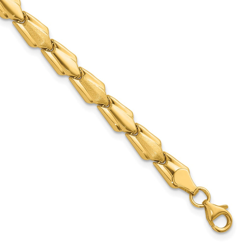 10K Yellow Gold Polished And Satin Fancy Link Chain Bracelet