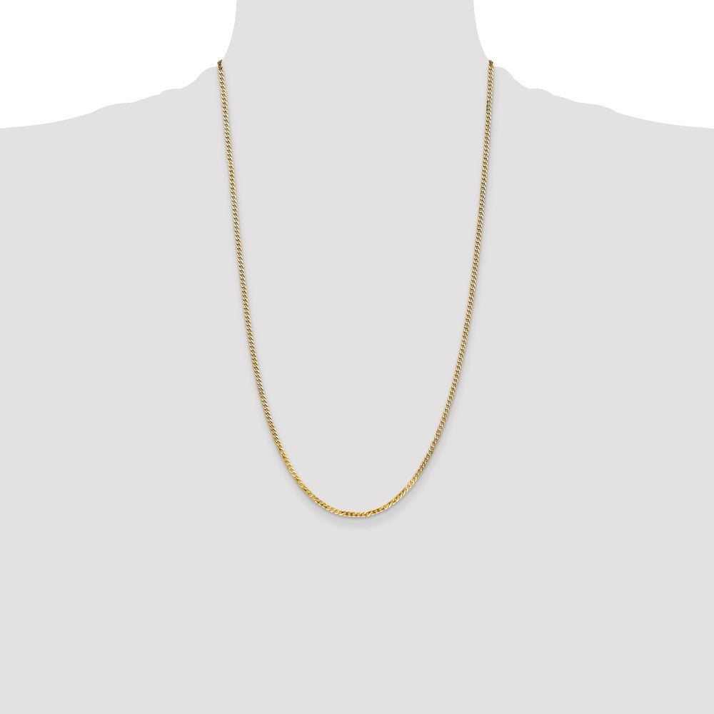 26 Inch 10K Yellow Gold 2.2mm Flat Beveled Curb Chain Necklace