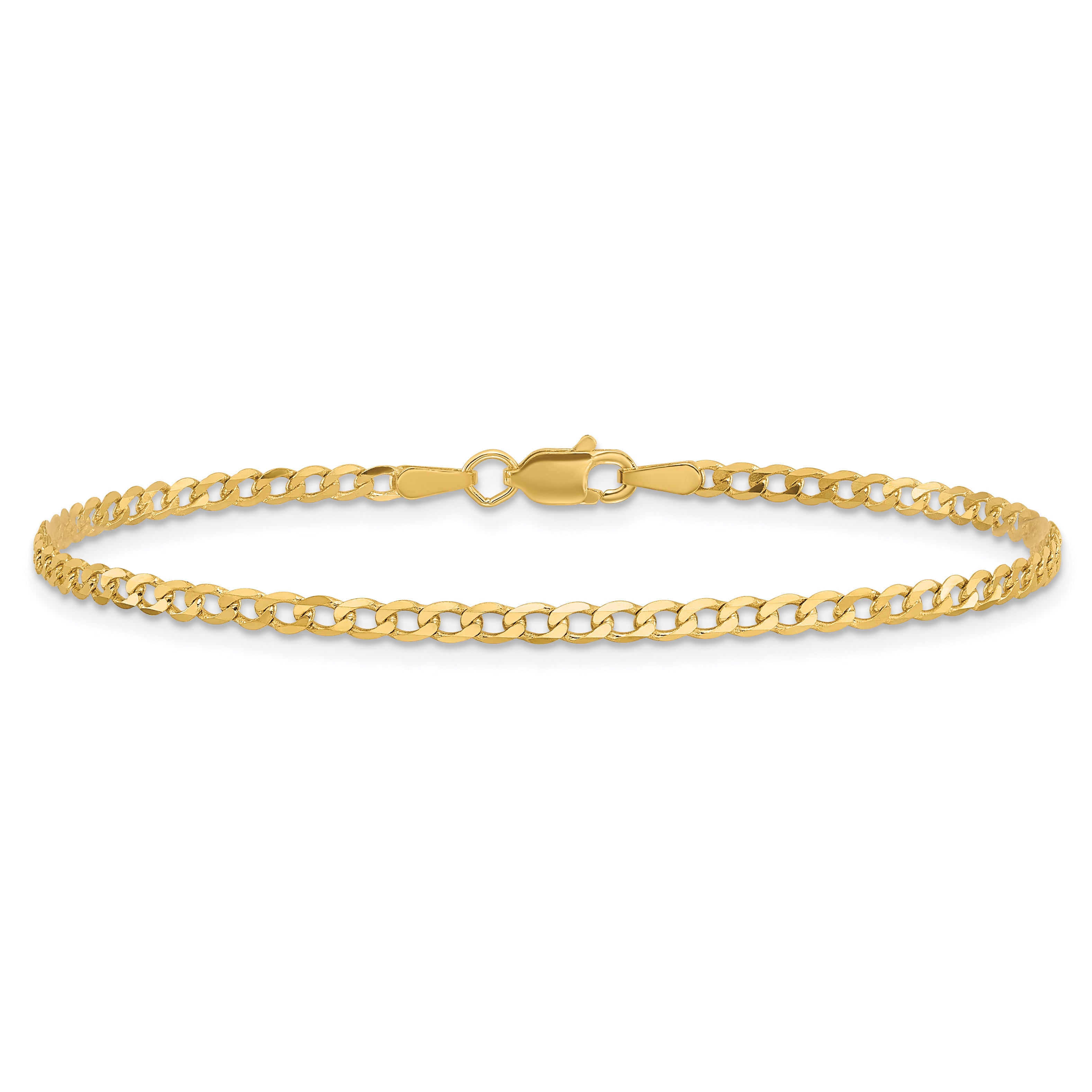 10K Yellow Gold 2.2mm Flat Beveled Curb Chain Anklet