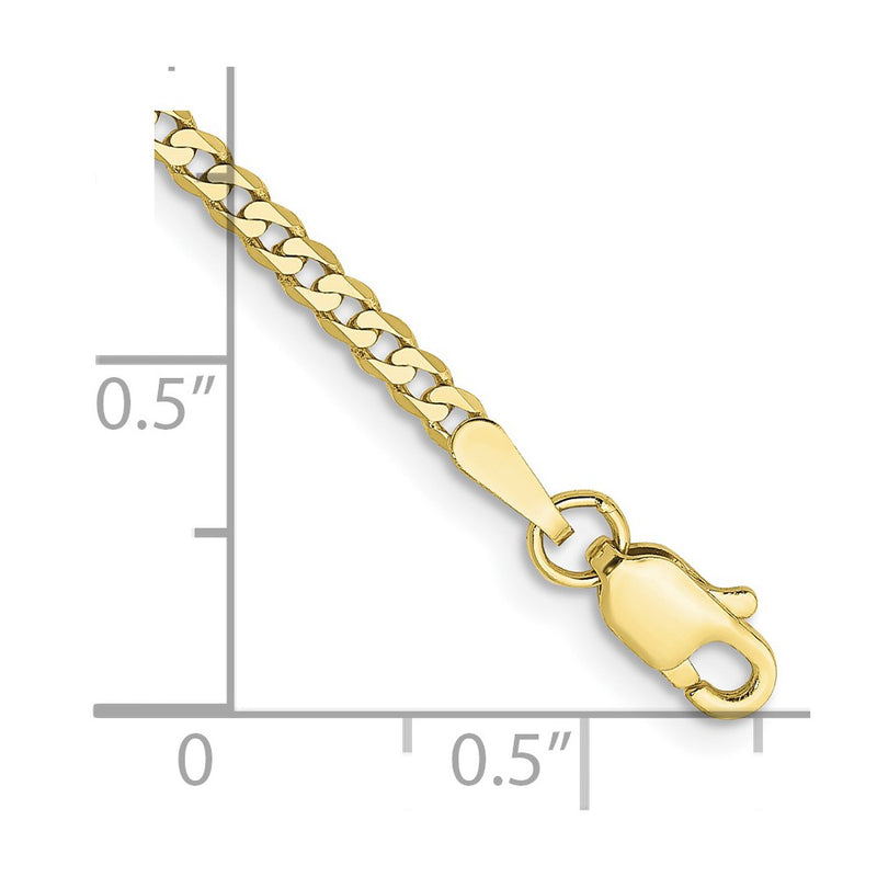 10K Yellow Gold 2.2mm Flat Beveled Curb Chain Anklet