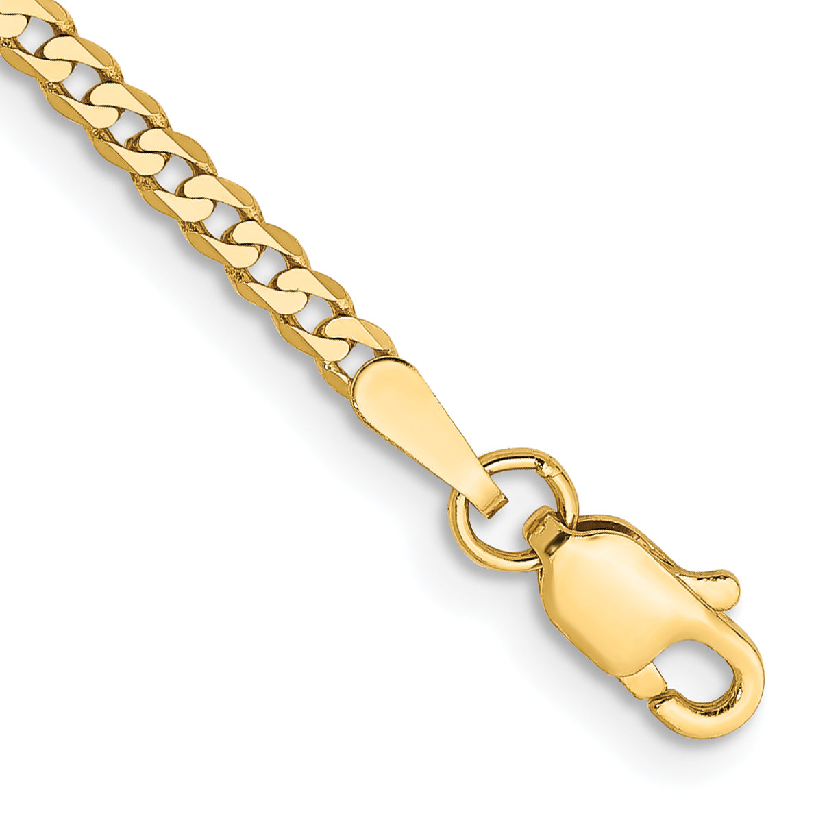 10K Yellow Gold 2.2mm Flat Beveled Curb Chain Anklet
