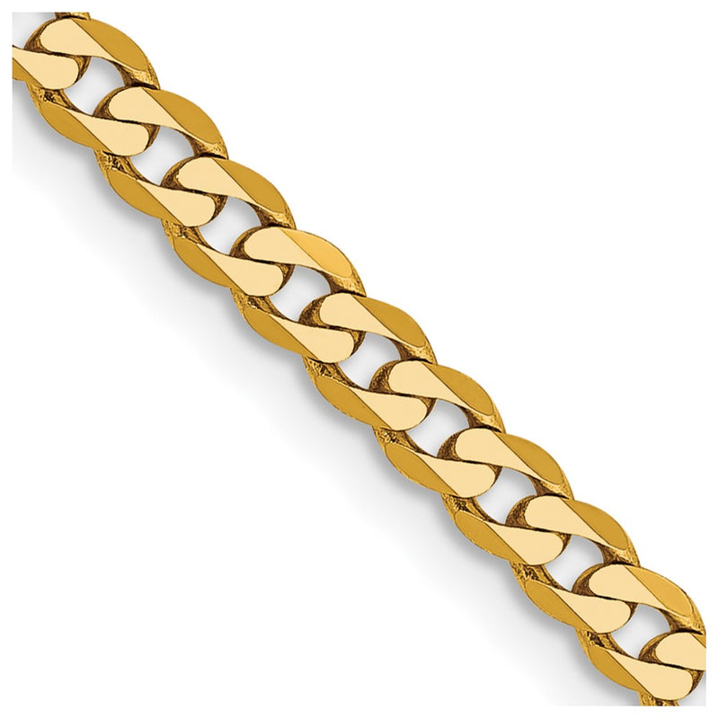 26 Inch 10K Yellow Gold 2.9mm Flat Beveled Curb Chain Necklace