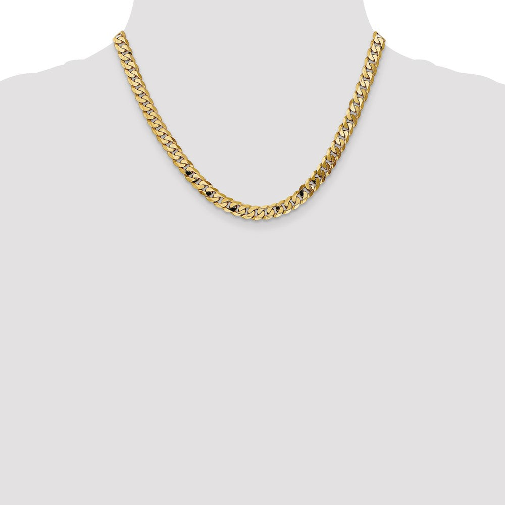 10K Yellow Gold 6.75mm Flat Beveled Curb Chain Necklace