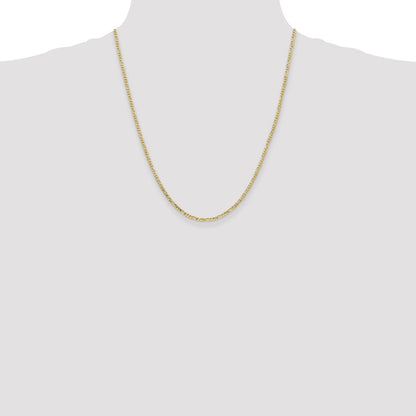 22 Inch 10K 2.2mm Flat Figaro Chain Necklace
