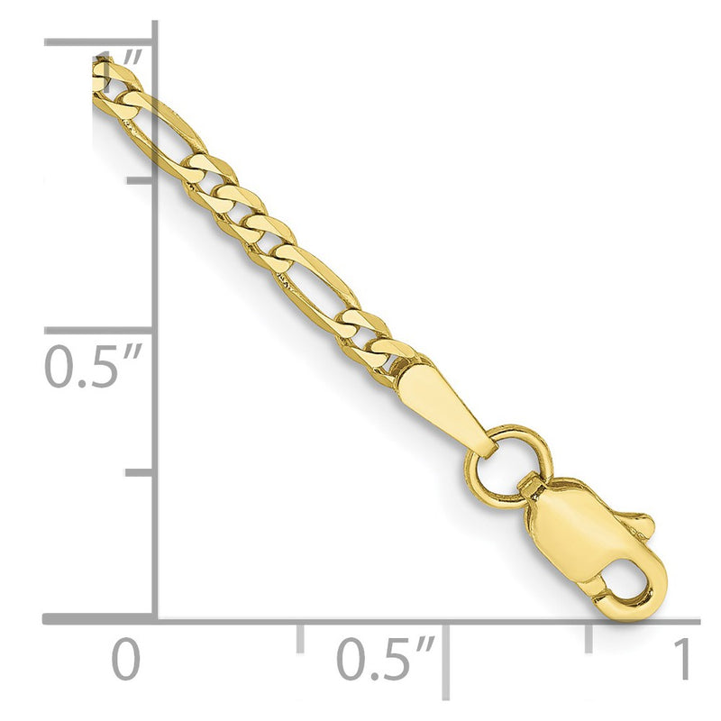 10K Yellow Gold 2.2mm Flat Figaro Chain Bracelet