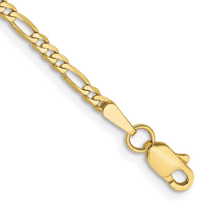 10K Yellow Gold 2.2mm Flat Figaro Chain Bracelet