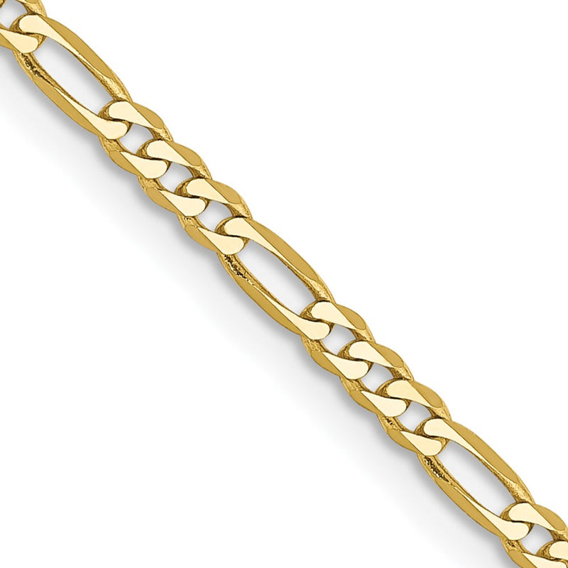 10K Yellow Gold 2.2mm Flat Figaro Chain Necklace