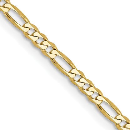 22 Inch 10K 2.2mm Flat Figaro Chain Necklace
