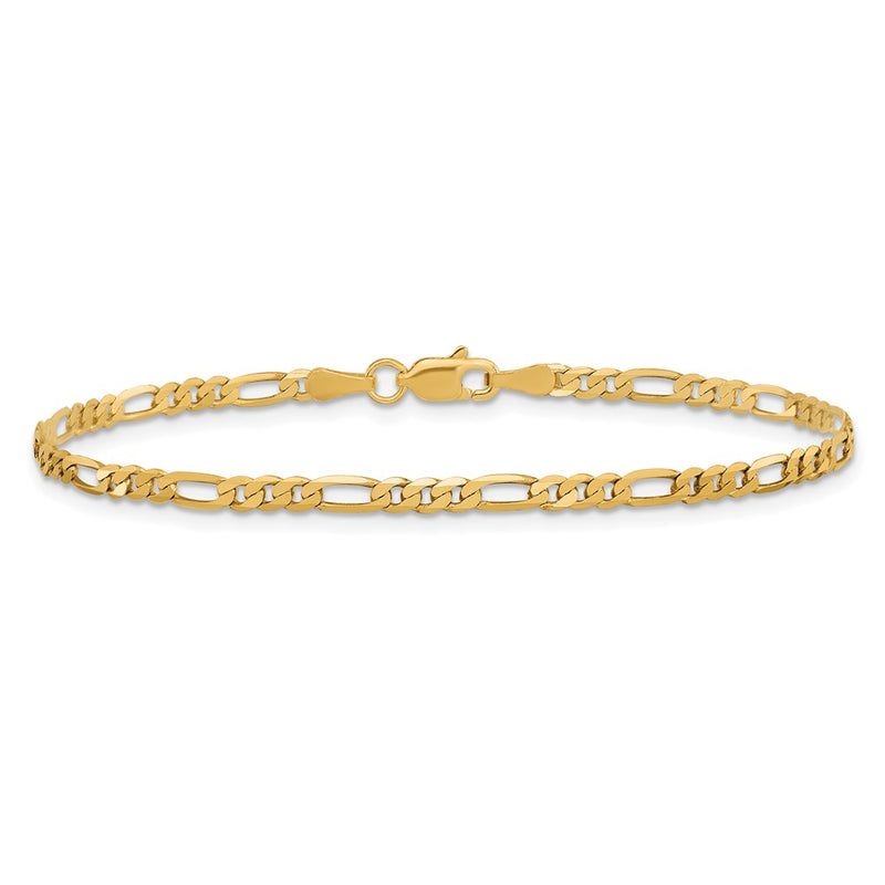 9 Inch 10K Yellow Gold 2.75mm Flat Figaro Chain Bracelet