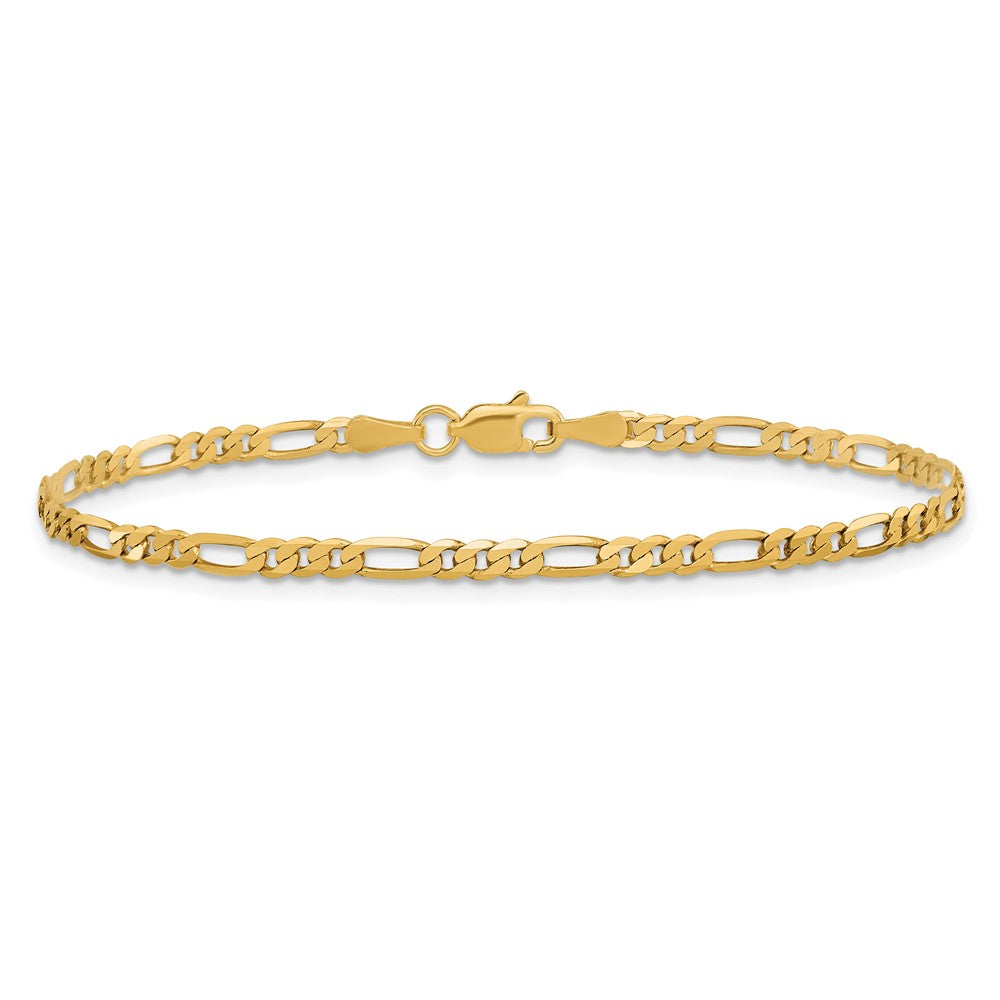 10K Yellow Gold 2.75mm Flat Figaro Chain Bracelet