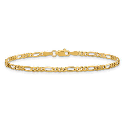 10K Yellow Gold 2.75mm Flat Figaro Chain Bracelet