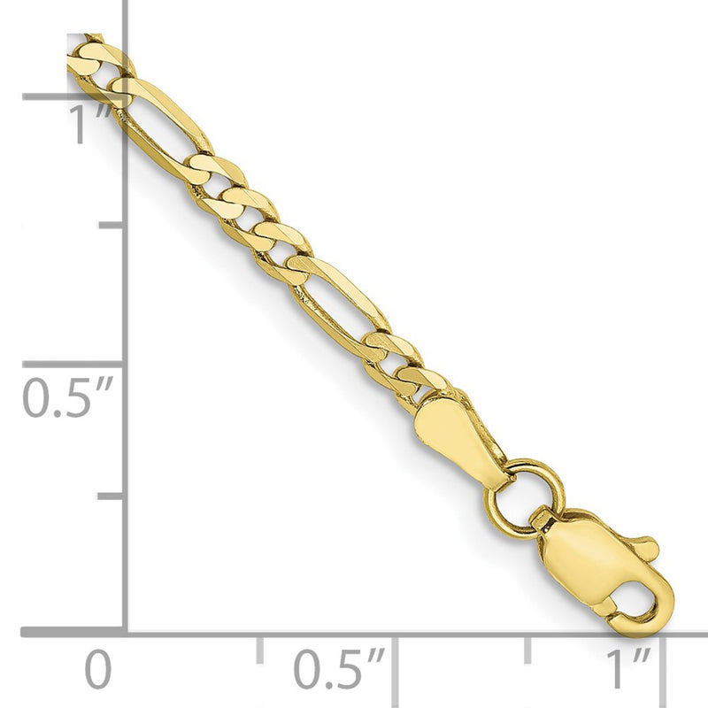 10K Yellow Gold 2.75mm Flat Figaro Chain Bracelet