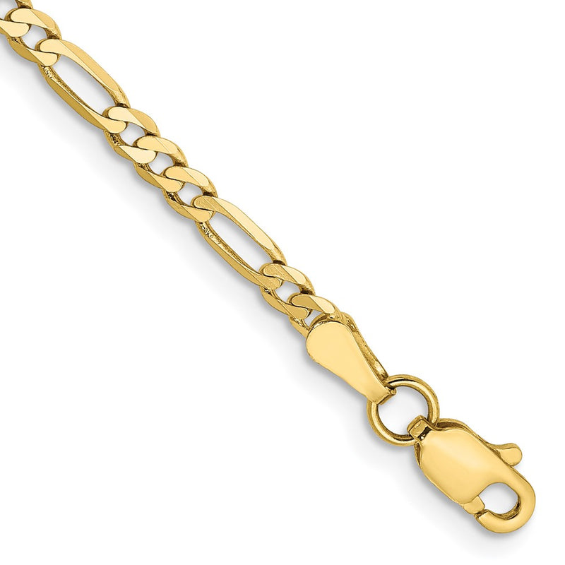 10K Yellow Gold 2.75mm Flat Figaro Chain Bracelet