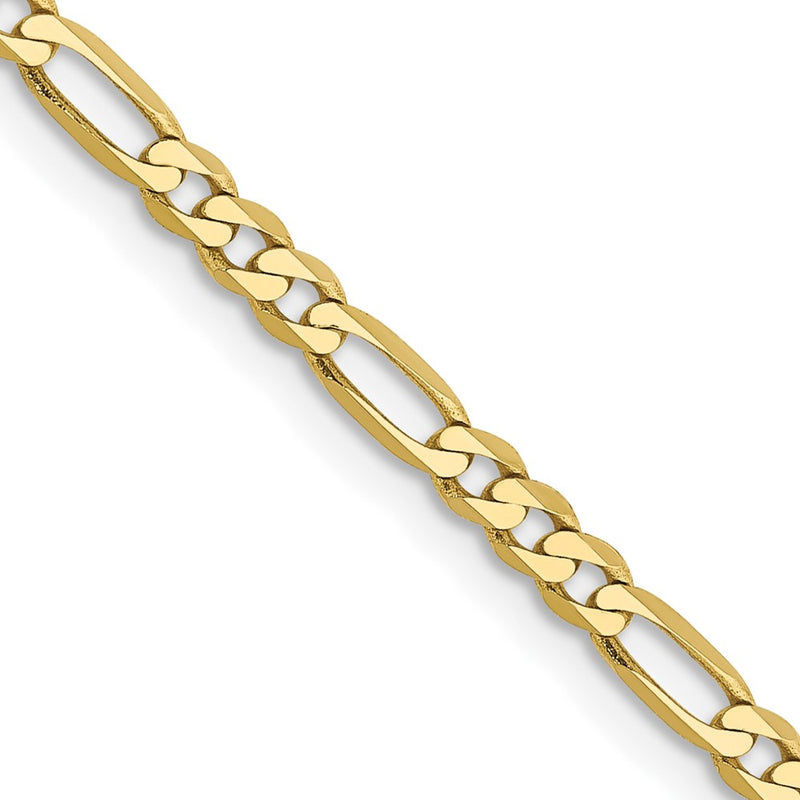 10K Yellow Gold 2.75mm Flat Figaro Chain Necklace