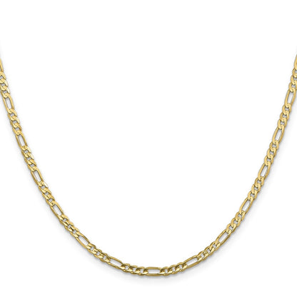 22 Inch 10K 3mm Flat Figaro Chain Necklace