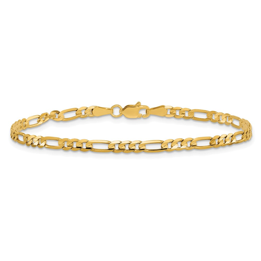 10K Yellow Gold 3mm Flat Figaro Chain Anklet