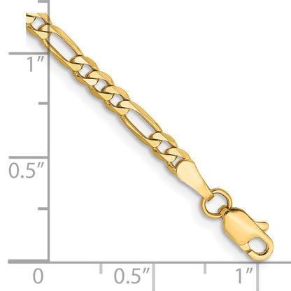 10K Yellow Gold 3mm Flat Figaro Chain Anklet
