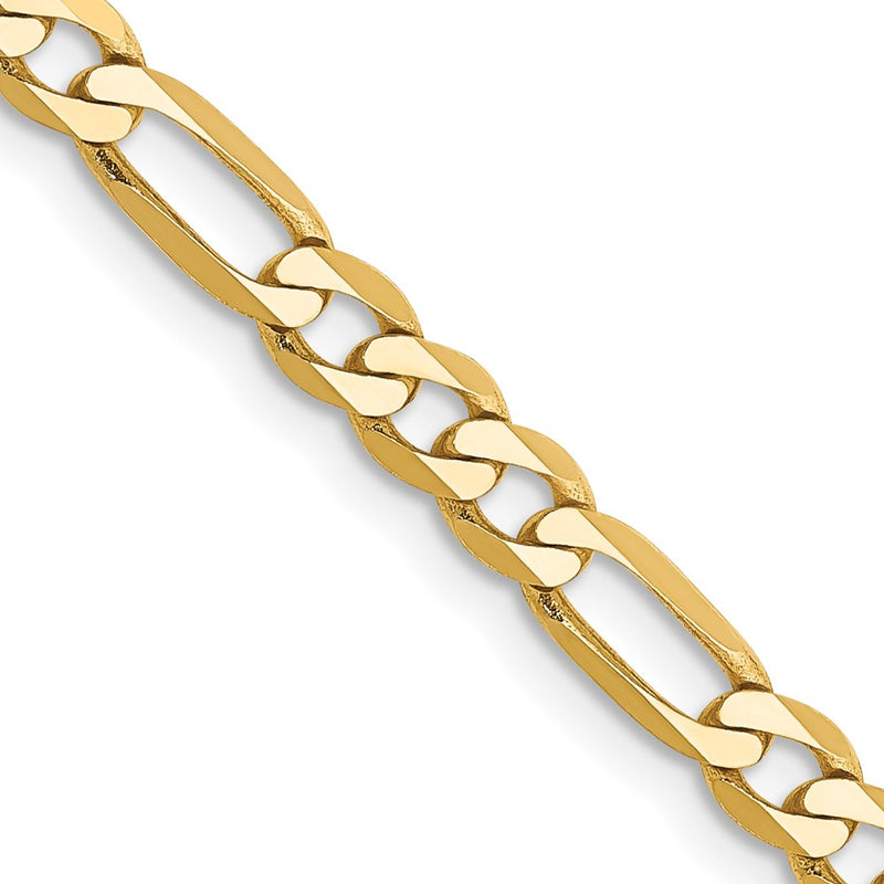 10K Yellow Gold 4mm Flat Figaro Chain Necklace