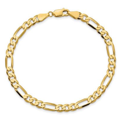 9 Inch 10K Yellow Gold 10K 5.25mm Flat Figaro Chain Anklet