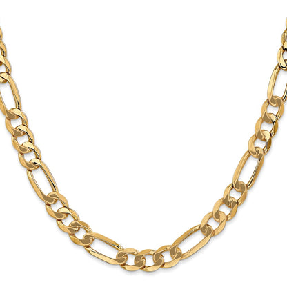 10K Yellow Gold 7mm Flat Figaro Chain Necklace