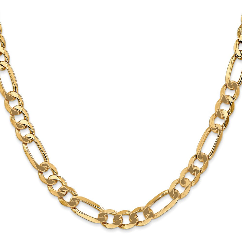 10K Yellow Gold 7mm Flat Figaro Chain Necklace