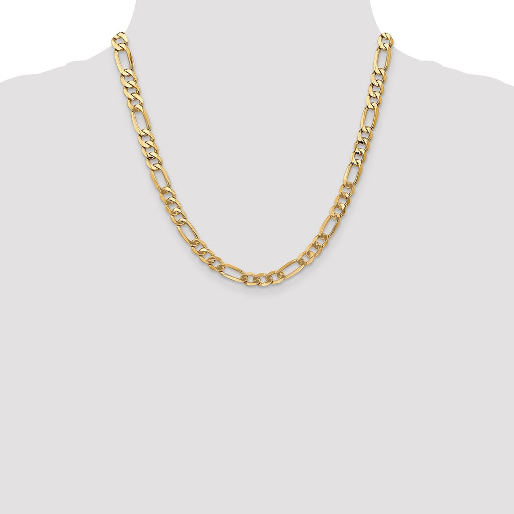 10K Yellow Gold 7mm Flat Figaro Chain Necklace
