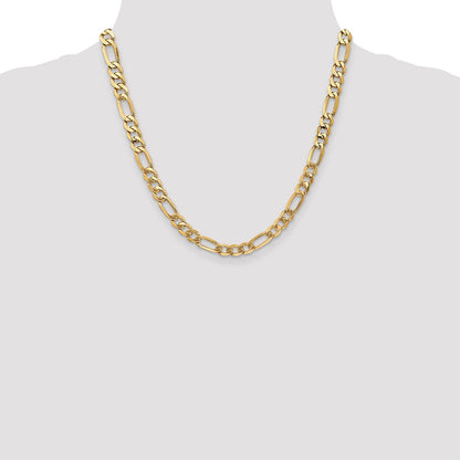 10K Yellow Gold 7mm Flat Figaro Chain Necklace