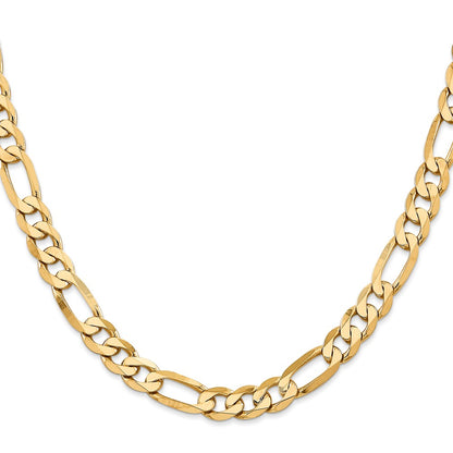 10K Yellow Gold 7.5mm Flat Figaro Chain Necklace