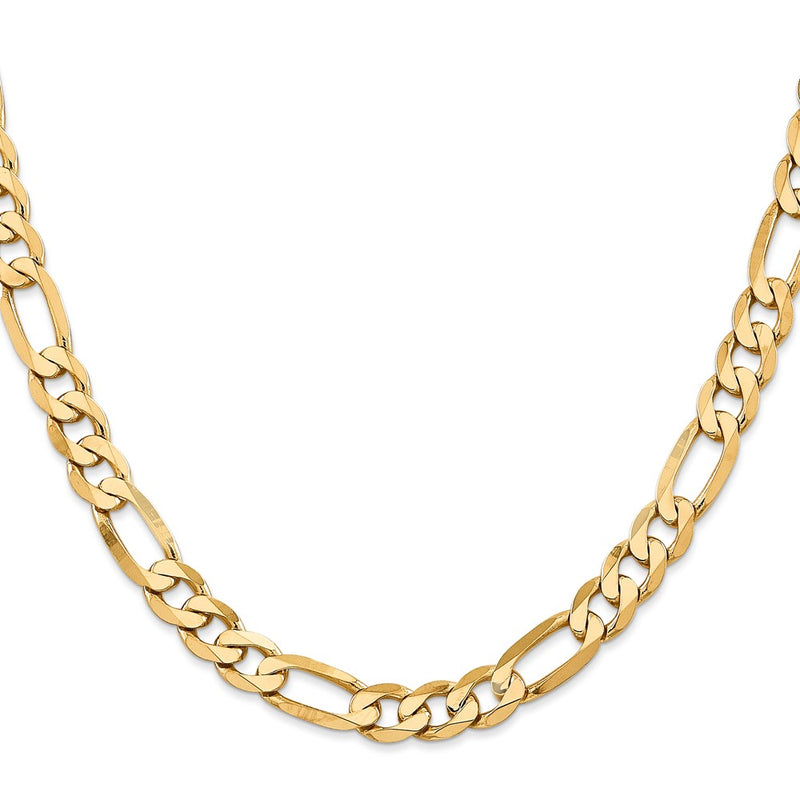 10K Yellow Gold 7.5mm Flat Figaro Chain Necklace