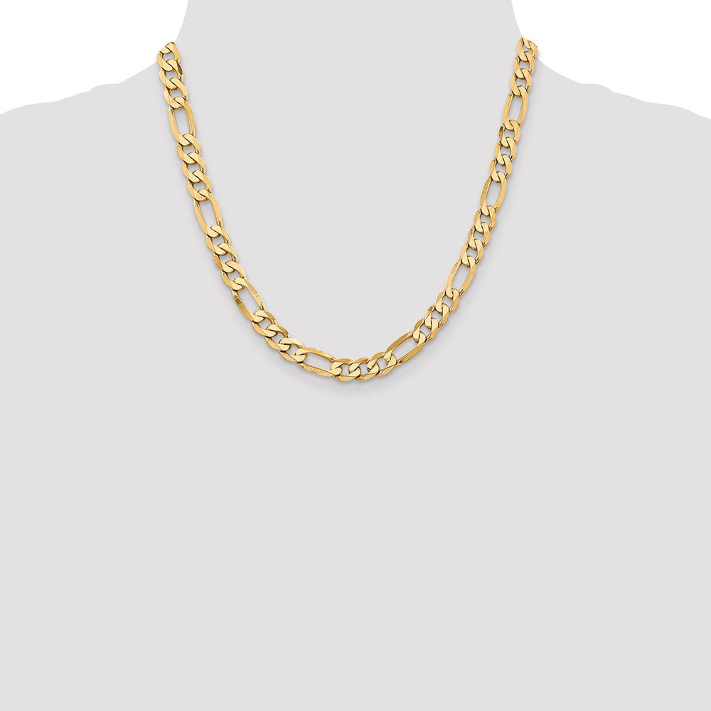 10K Yellow Gold 7.5mm Flat Figaro Chain Necklace