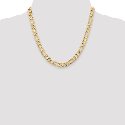 10K Yellow Gold 7.5mm Flat Figaro Chain Necklace