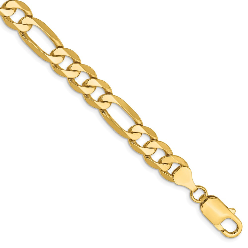 10K Yellow Gold 7.5mm Flat Figaro Chain Bracelet
