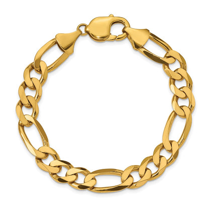 10K Yellow Gold 10mm Flat Figaro Chain Bracelet