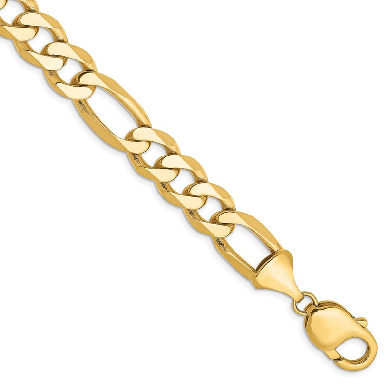 9 Inch 10K Yellow Gold 10K 10mm Flat Figaro Chain Bracelet
