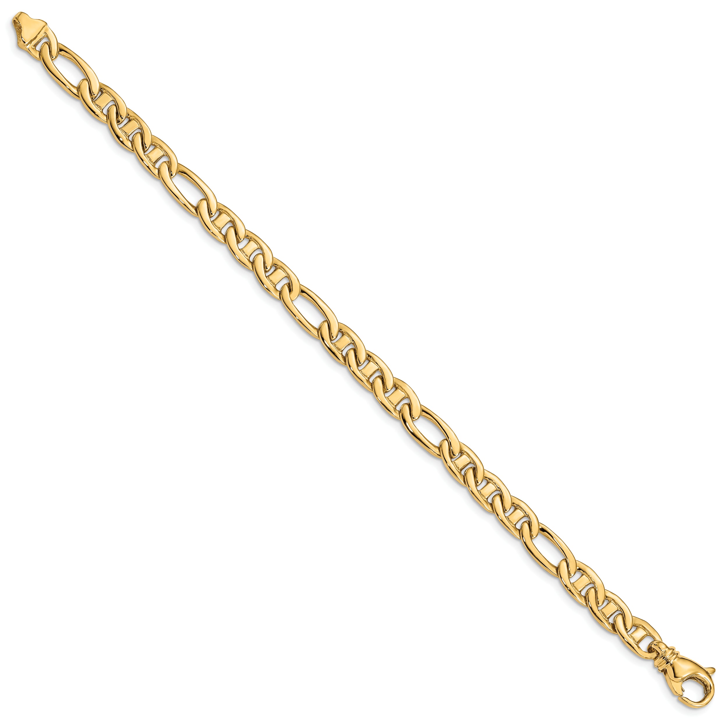 10K Yellow Gold 6.5mm Solid Hand-Polished 3 & 1 Flat Anchor Chain