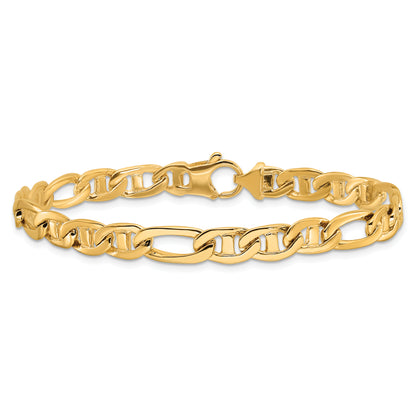 10K Yellow Gold 6.5mm Solid Hand-Polished 3 & 1 Flat Anchor Chain