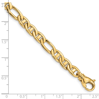 10K Yellow Gold 6.5mm Solid Hand-Polished 3 & 1 Flat Anchor Chain