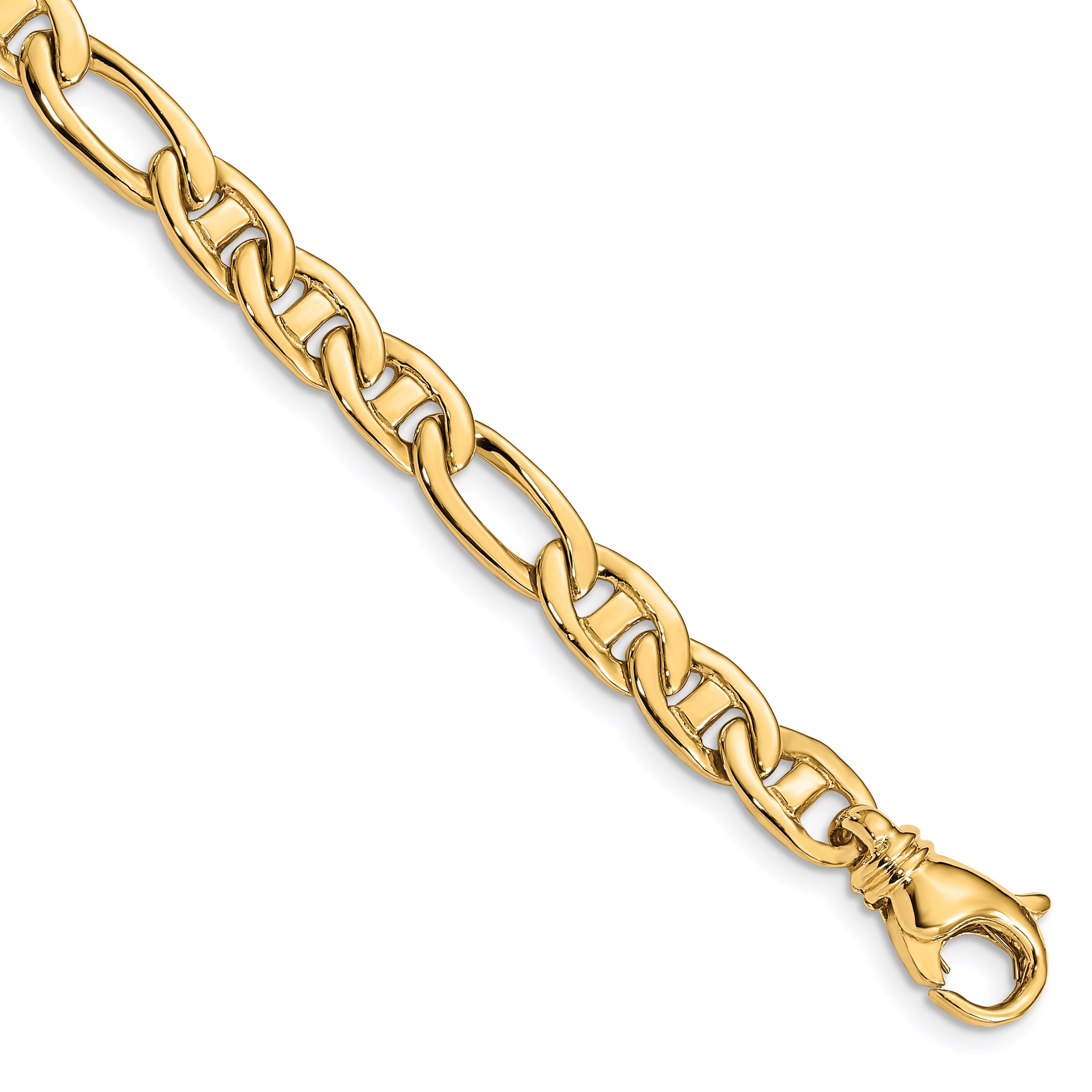 10K Yellow Gold 6.5mm Solid Hand-Polished 3 & 1 Flat Anchor Chain