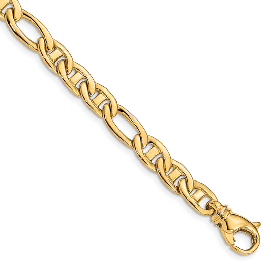 10K Yellow Gold 6.5mm Solid Hand-Polished 3 & 1 Flat Anchor Chain