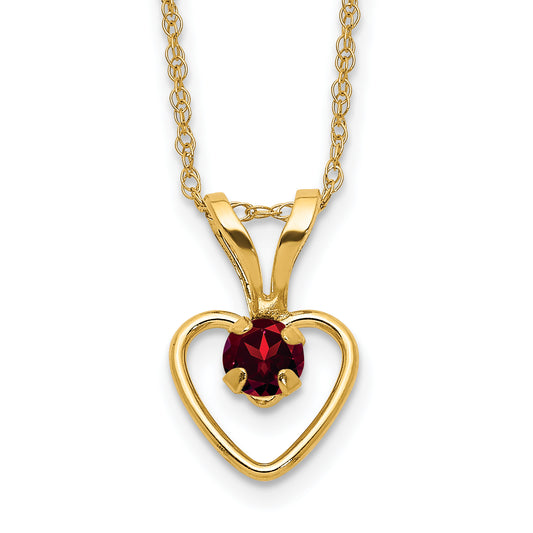10K Yellow Gold Madi K 3mm Garnet Heart Birthstone Necklace