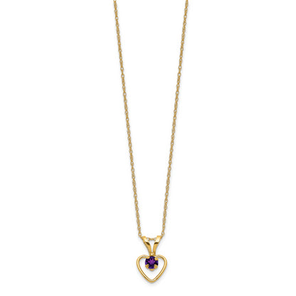 10K Yellow Gold Madi K 3mm Amethyst Heart Birthstone Necklace