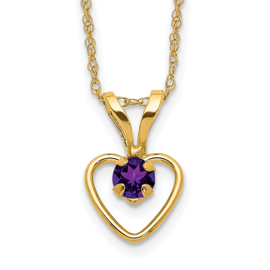 10K Yellow Gold Madi K 3mm Amethyst Heart Birthstone Necklace