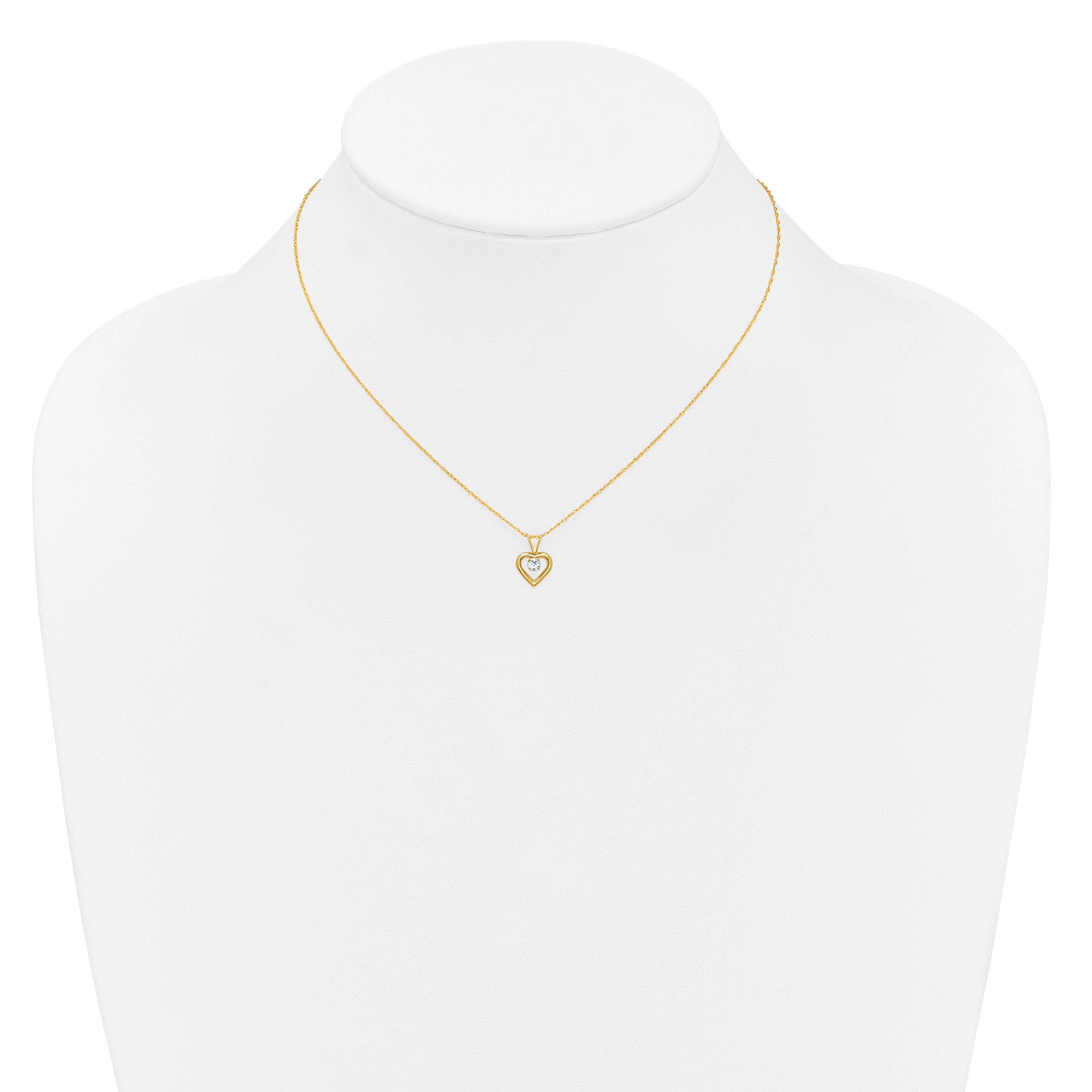 10K Yellow Gold Madi K 3mm Aquamarine Heart Birthstone Necklace